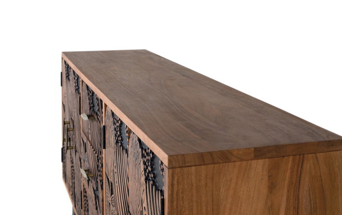 GINER Y COLOMER Aparador de madera de acacia y metal con 4 puertas y 3 cajones